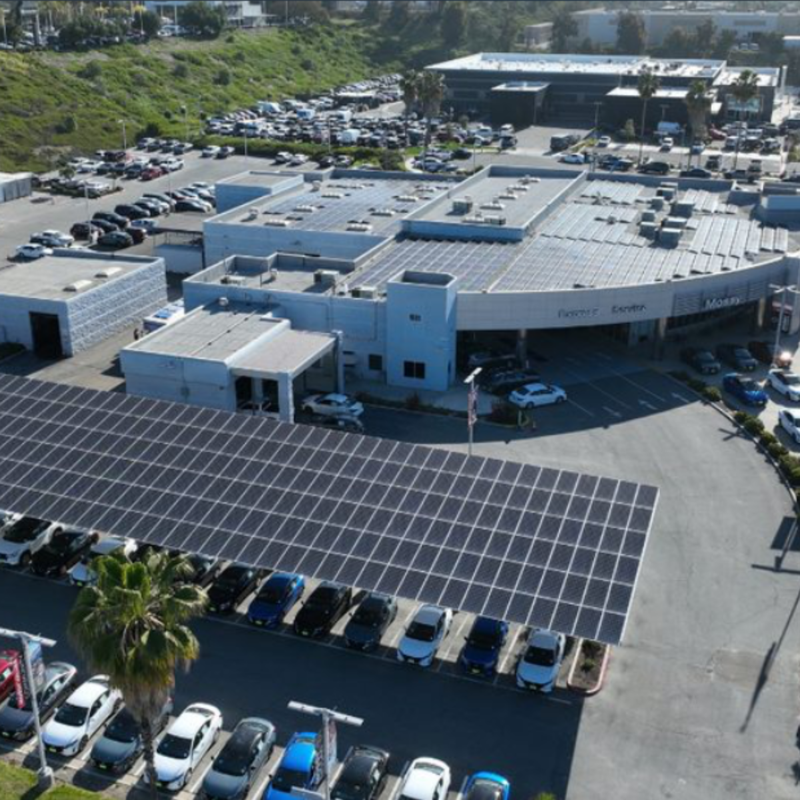 Commercial solar installation aerial view