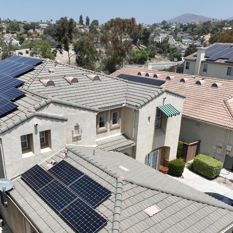 Neighborhood solar installations aerial view