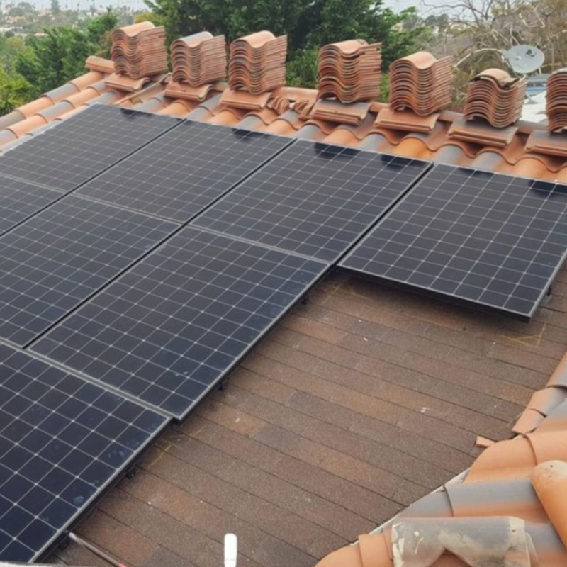 Solar panels on tile roof
