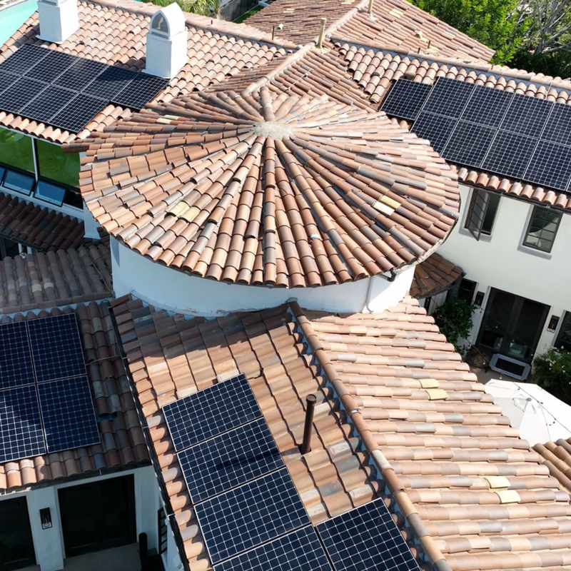 Aerial view of multiple solar rooftops